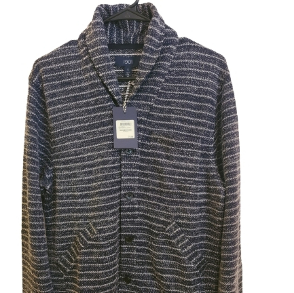 NWT 1901 Navy Iris white stripe sweater/cardigan